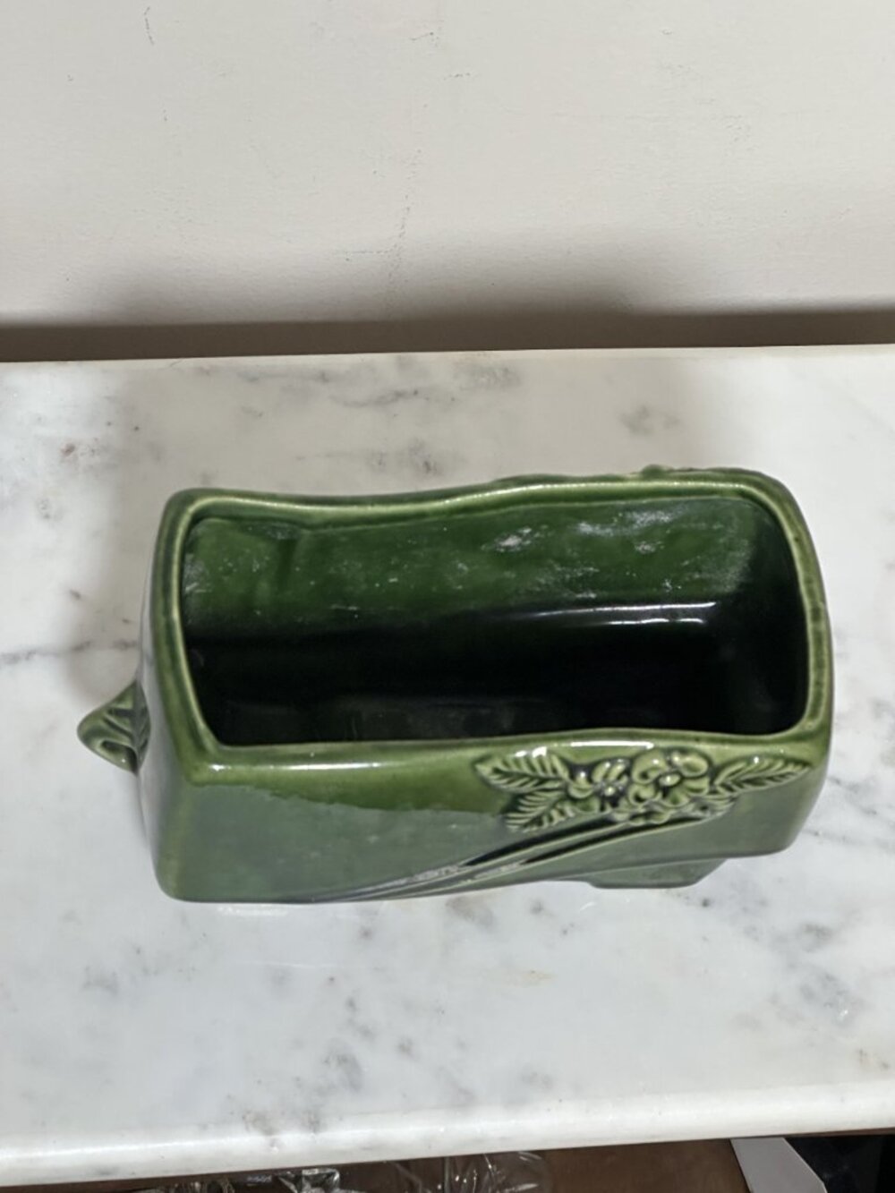 Vintage USA Green Ceramic Planter, Rectangular Floral Planter, Cottagecore Plant - Picture 3 of 9